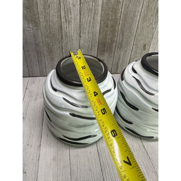 Vtg Pier1 Decorative Pottery Black & White Beehive Style Set of 2 Vases 5" Tall - Picture 6 of 9